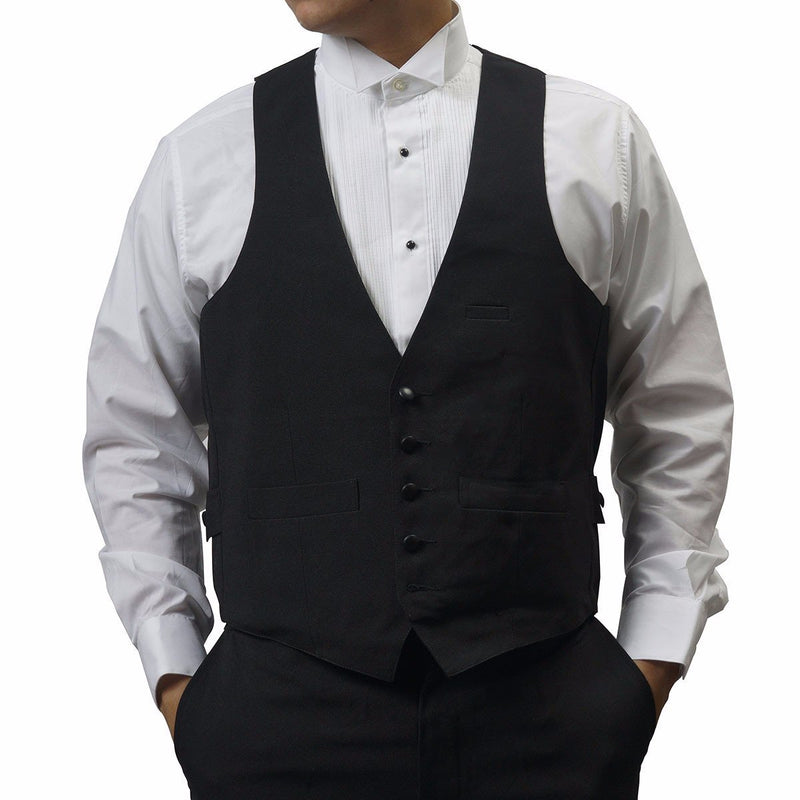 One Dozen (12) Mens Black Tuxedo Vest 5 Buttons