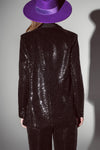 Black Sequin Tuxedo Jacket With Satin Lapels