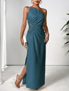 One Shoulder Sleeveless Maxi Dress with Side Slit