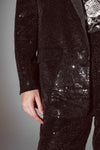 Black Sequin Tuxedo Jacket With Satin Lapels