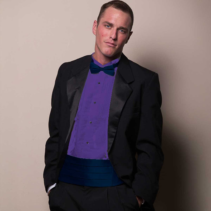 Mens Purple Tuxedo Shirt, Wing Collar & 1/8" Pleats