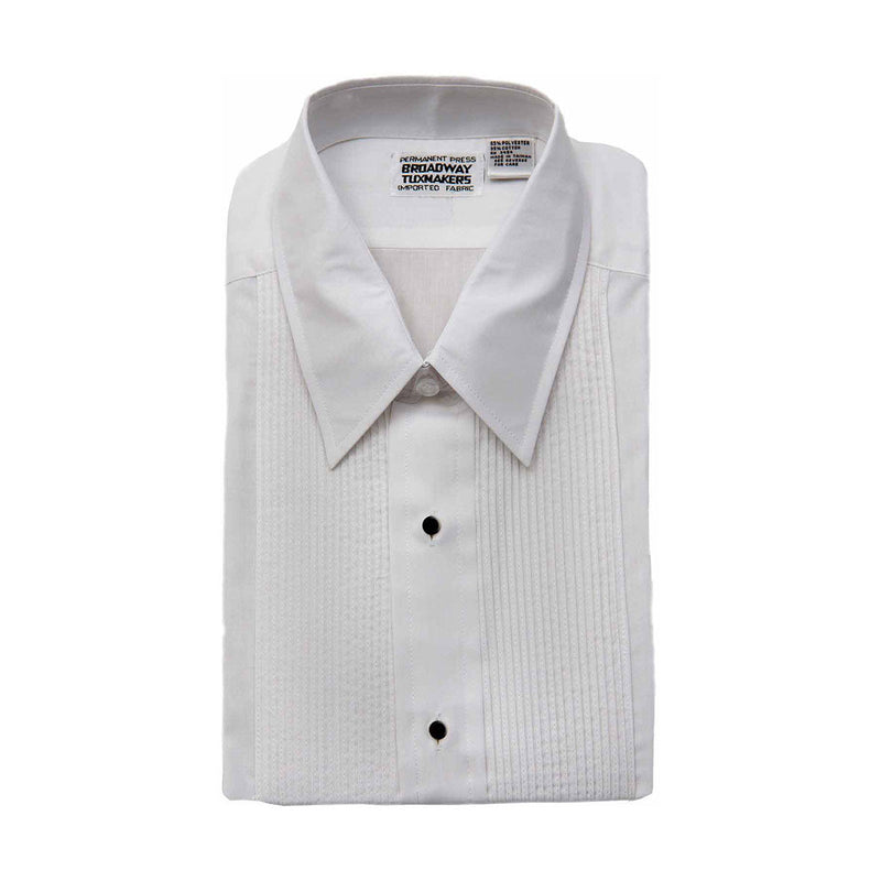 Boys White Tuxedo Shirt with Lay Down Collar, 1/8" Pleats