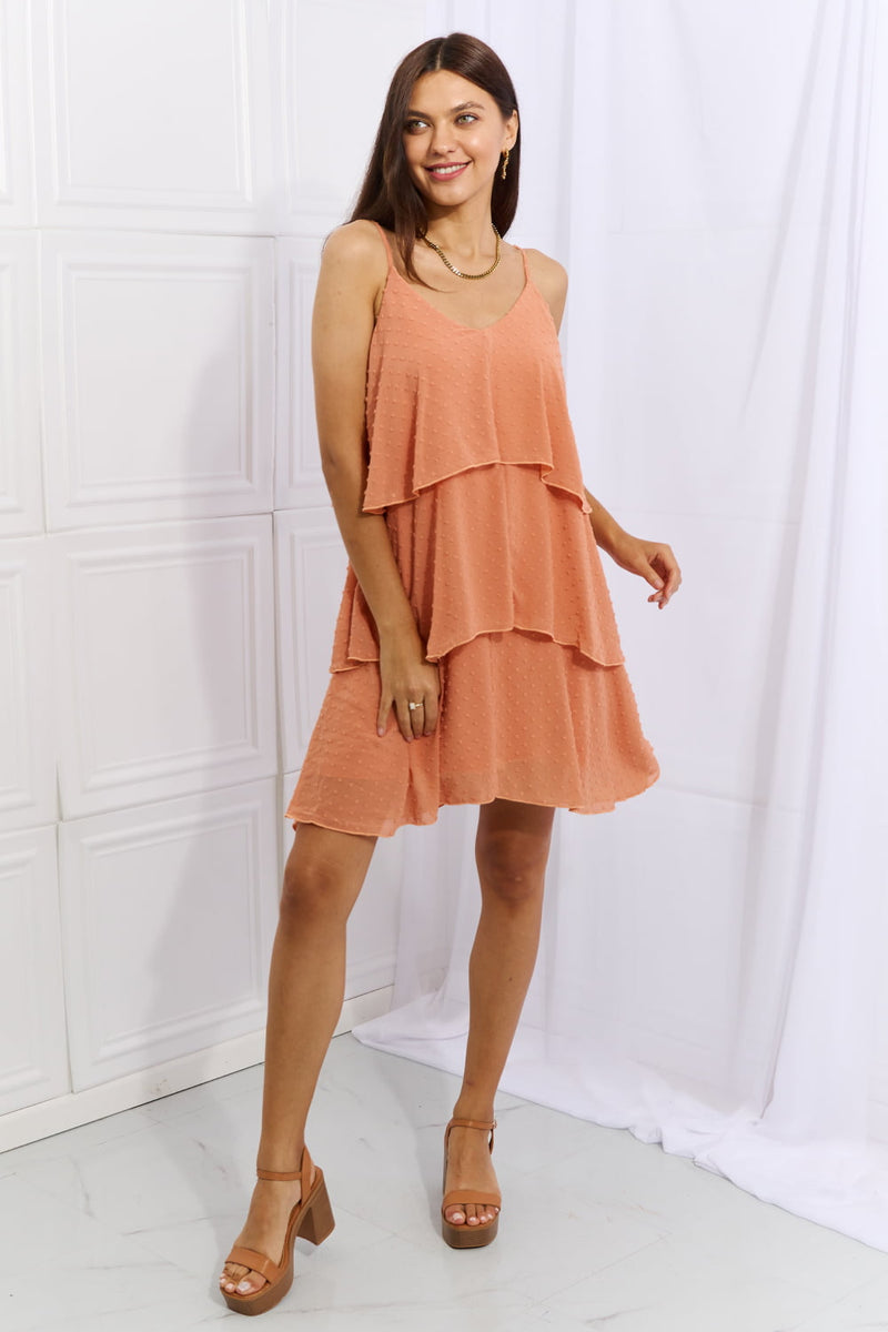 By The River Full Size Cascade Ruffle Style Cami Dress in Sherbet