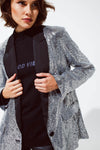 Silver Sequin Tuxedo Blazer With Satin Lapels