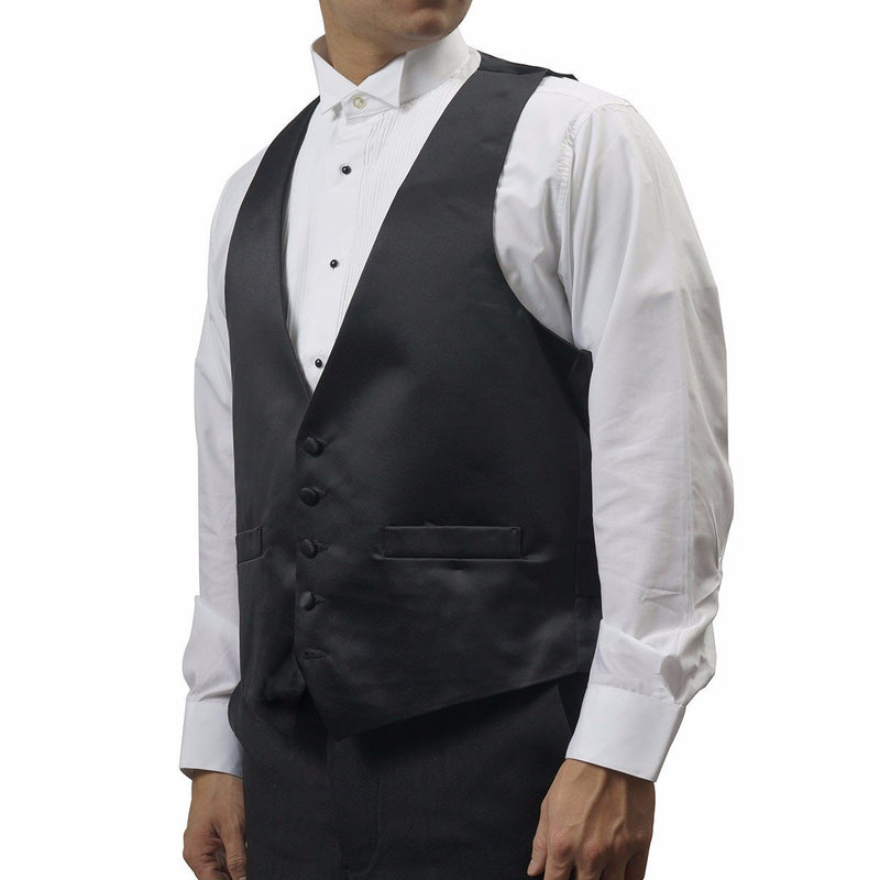 Lot of 10 Men's Black Satin Tuxedo Vest with 5 Buttons